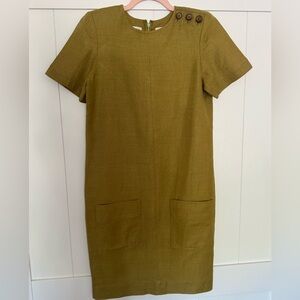Elegant Vintage Liz Claiborne Olive Green Button-Detail Dress SZ 8